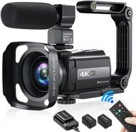 4k video camera camcorder with wi-fi, night shot, and 16x digital zoom - youtube camera 48mp 60fps vlogging camera with microphone, touch screen, remote, and upgraded battery charger logo