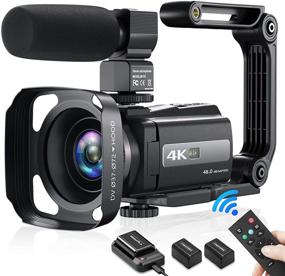 img 4 attached to 4K Video Camera Camcorder with Wi-Fi, Night Shot, and 16X Digital Zoom - YouTube Camera 48MP 60FPS Vlogging Camera with Microphone, Touch Screen, Remote, and Upgraded Battery Charger