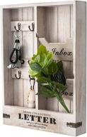 🔑 rustic key and mail sorter organizer with hooks | wall mounted entryway holder, distressed wood, torched brown finish - 14 inches | ideal for home office usage логотип