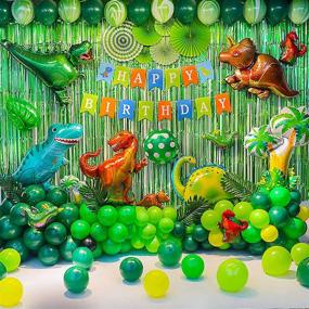 img 4 attached to Dinosaur Birthday Decorations: 92-Piece Party Set with Balloons, Banner, Backdrop, Paper Fan, Curtains, and Pump - Ideal for Kids' Birthday Party