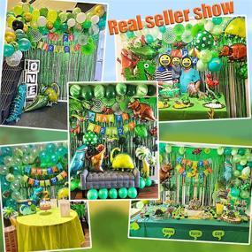 img 1 attached to Dinosaur Birthday Decorations: 92-Piece Party Set with Balloons, Banner, Backdrop, Paper Fan, Curtains, and Pump - Ideal for Kids' Birthday Party