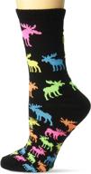 🦌 wildlife novelty socks: descending grid neon moose design for women by for bare feet – medium size logo