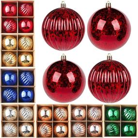 img 4 attached to 🎄 Premium 4PC Shatterproof Red Christmas Ball Ornaments with Decorative Hanging Mercury Design - Ideal for Holiday Party Decorations (10cm-4”)