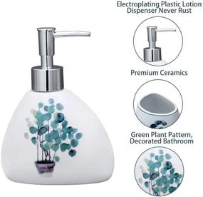 img 2 attached to EPFamily White Ceramic Bathroom Accessories Set - Includes 5-Piece Soap Dispenser, Toothbrush Holder, 2 Tumblers, Soap Dish with Green Plant Design