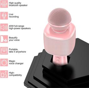 img 3 attached to Улучшенный AsperX 5-в-1 беспроводной Bluetooth-караоке-микрофон - Пение, запись, вечеринка - Снижение уровня шума DSP, 40-ваттные стерео-динамики, голосовой искажатель - Розовый