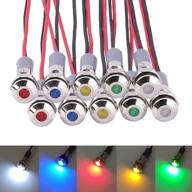 🚦 ficbox 10pcs led metal indicator light 6mm 1/4" 12v waterproof signal lamp: ideal for pilot dash, car, truck, and boat power work lights logo