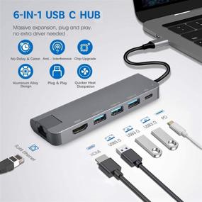 img 3 attached to 🔌 CUHIOY 6-in-1 USB C Hub Adapter: HDMI 4K, 3 USB 3.0, Gigabit Ethernet, PD Port - MacBook Air/Pro, XPS, Samsung Compatible