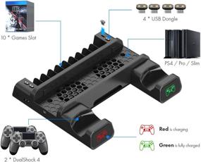 img 1 attached to Вертикальная подставка ElecGear для Playstation 4: охлаждающий вентилятор, двойная зарядная станция и складная полка для игр