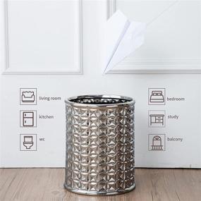 img 3 attached to 🗑️ Small Round Silver Trash Can: Durable Ceramic Bin for Bathrooms, Powder Rooms, Kitchens, and Home Offices – Wastebasket, Garbage Receptacle