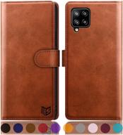 📱 suanpot samsung galaxy a42 5g rfid blocking leather wallet case: secure credit card holder, flip folio book design for shockproof protection - light brown logo