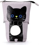 btsky cute carton pen pencil case- canvas pencil holder pen organizer zipper stationery pouch bag for students boys and girls (grey) логотип