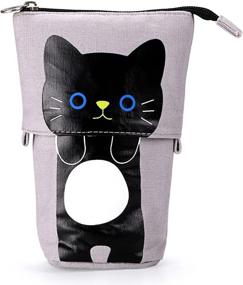 img 4 attached to BTSKY Cute Carton Pen Pencil Case- Canvas Pencil Holder Pen Organizer Zipper Stationery Pouch Bag For Students Boys And Girls (Grey)