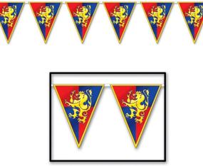 img 1 attached to Medieval Party Decorations Bundle: Cardboard Herald Trumpets, Crest, Plastic Pennant Banner, and Tablecover (Pack of 5) - by Multiple