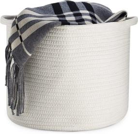 img 4 attached to 🧺 Medium White Cotton Rope Storage Basket - Foldable with Handles, 15" x 15" x 11" - Ideal Organizer for Toy, Nursery and Laundry Storage - Decorative Color Design