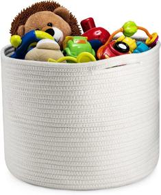 img 1 attached to 🧺 Medium White Cotton Rope Storage Basket - Foldable with Handles, 15" x 15" x 11" - Ideal Organizer for Toy, Nursery and Laundry Storage - Decorative Color Design
