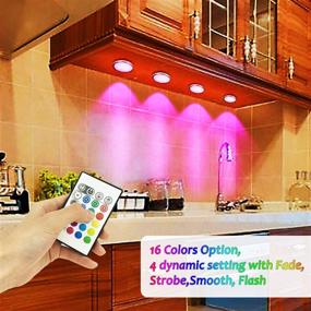 img 2 attached to 🔦 Bason RGB Under Cabinet Lighting: Remote Control LED Puck Lights for Kitchen Cabinets, Glass Cabinets, Bookshelf - Dimmable & Multi Color Changing - 4 Pack