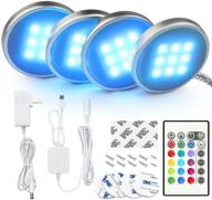 🔦 bason rgb under cabinet lighting: remote control led puck lights for kitchen cabinets, glass cabinets, bookshelf - dimmable & multi color changing - 4 pack логотип