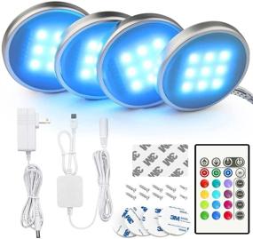 img 4 attached to 🔦 Bason RGB Under Cabinet Lighting: Remote Control LED Puck Lights for Kitchen Cabinets, Glass Cabinets, Bookshelf - Dimmable & Multi Color Changing - 4 Pack