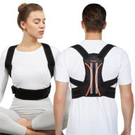 👍 vokka posture corrector for men and women - fully adjustable spine and back support - breathable back brace - comfortable clavicle straightener - pain relief for neck, back, shoulders - black логотип