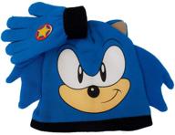 little sega sonic the hedgehog winter beanie and glove set for boys - blue, one size logo