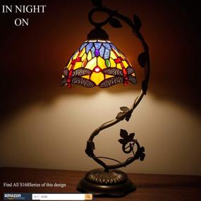 img 3 attached to 🐉 Tiffany Table Lamp Banker Stained Glass Lamp: Blue Yellow Dragonfly Country Style Desk Light by WERFACTORY