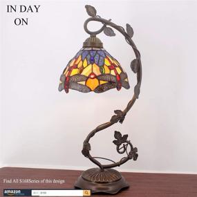 img 1 attached to 🐉 Tiffany Table Lamp Banker Stained Glass Lamp: Blue Yellow Dragonfly Country Style Desk Light by WERFACTORY