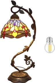 img 4 attached to 🐉 Tiffany Table Lamp Banker Stained Glass Lamp: Blue Yellow Dragonfly Country Style Desk Light by WERFACTORY