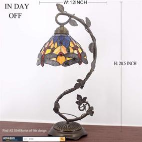 img 2 attached to 🐉 Tiffany Table Lamp Banker Stained Glass Lamp: Blue Yellow Dragonfly Country Style Desk Light by WERFACTORY