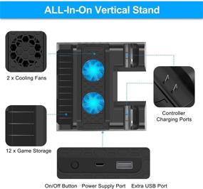 img 3 attached to 🎮 Enhanced Cooling Stand for Xbox One/S/X Console and Controllers: Vertical Charging, 2 Cooling Fans, 600 mAh Batteries, LED Indicators, Games Storage