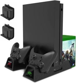 img 4 attached to 🎮 Enhanced Cooling Stand for Xbox One/S/X Console and Controllers: Vertical Charging, 2 Cooling Fans, 600 mAh Batteries, LED Indicators, Games Storage
