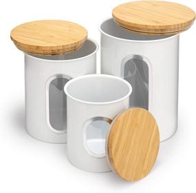 img 2 attached to 🍶 Premium Set of 3 Bamboo Kitchen Canisters with Airtight Lids and Transparent Windows - Ideal for Coffee, Tea, Grain, Dry Food Storage (White)