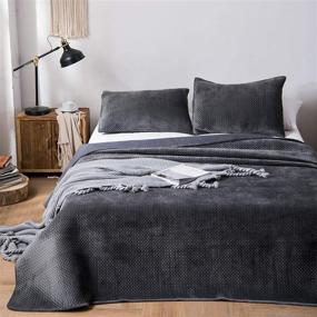 img 3 attached to 🛏️ KASENTEX Plush Poly-Velvet Lavish Design Quilt Set - Luxurious Bedding with Brushed Microfiber - Soft & Warm Coverlet (Pewter Grey, King + 2 Shams)