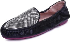 img 4 attached to 👠 Sparkling Women's Folding Ballet Flats: Rhinestone Round Head, Comfortable & Anti-Slip for Parties, Weddings, and Dressy Occasions