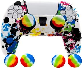 img 4 attached to PS5 Controller Skin: Anti-Slip Silicone Case Cover with 4pcs Thumb Joysticks Caps - 4caps Graffiti Design