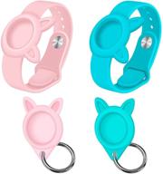 🎀 [2 pack] royalblue pink air tag wristbands + silicone cases: airtag tracker watch band for kids elders, waterproof cover with keychain for pet - anti-lost sleeves included logo