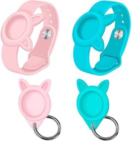 img 4 attached to 🎀 [2 Pack] RoyalBlue Pink Air Tag Wristbands + Silicone Cases: Airtag Tracker Watch Band for Kids Elders, Waterproof Cover with Keychain for Pet - Anti-Lost Sleeves Included