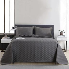 img 3 attached to 🛏️ HOMBYS Super King Plus Quilt Set: Reversible Lightweight Bedspread 128x120 - Summer Comforter in Grey