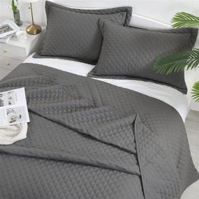 img 1 attached to 🛏️ HOMBYS Super King Plus Quilt Set: Reversible Lightweight Bedspread 128x120 - Summer Comforter in Grey