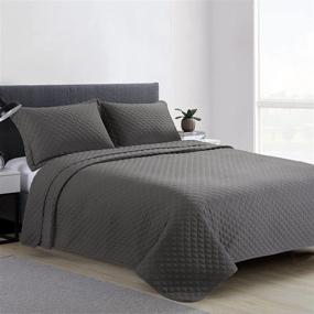 img 4 attached to 🛏️ HOMBYS Super King Plus Quilt Set: Reversible Lightweight Bedspread 128x120 - Summer Comforter in Grey