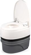 🚽 camco premium portable travel toilet: 3-directional flush, swivel dumping elbow for camping, rv, boating and more - 5.3 gallon (41545), white logo