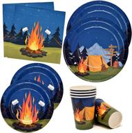 🏕️ camping adventure party supplies: 24 paper plates, 24 cups, 50 napkins for camp out themed decor logo