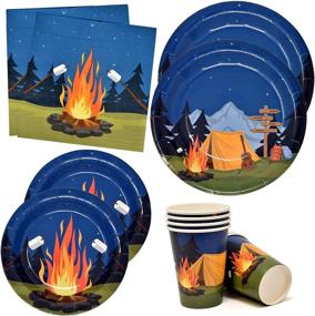 img 4 attached to 🏕️ Camping Adventure Party Supplies: 24 Paper Plates, 24 Cups, 50 Napkins for Camp Out Themed Decor