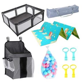 img 3 attached to 👶 YOBEST Детский игровой манеж с игровым ковриком, набором океанских шаров, подвесным пеленальником - внутренний и внешний центр детской активности, изгороди для младенцев с воротцом