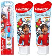 ☺️ fluoride twin pack kids toothpaste gel and battery powered toothbrush set featuring ryan's world - by colgate logo