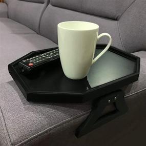 img 4 attached to Black Wooden Armrest Clip-On Tray for Sofa Couch, Organizer for Coffee, Snacks, Electronics, Recliner
