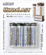 long-lasting power: ultralast aa rechargeable nicd battery retail pack - 4 pack logo