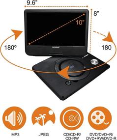 img 2 attached to 📀 Enhanced Entertainment on-the-go: Koramzi Portable Swivel DVD Player - Rechargeable Battery, USB&SD Reader, AV Out, Headphone Jack, Remote Control, AC-DC Power Adaptor, and Multi-Region DVD Format - PDVD (Medium, Black)