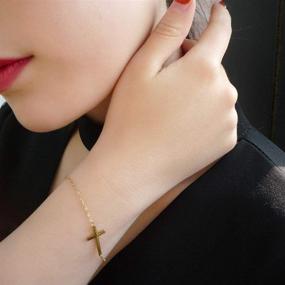 img 2 attached to 🔀 MOMOL Sideways Cross Bracelet: Stylish 18K Gold Plated Stainless Steel Religious Christian Faith Bracelet for Women and Girls