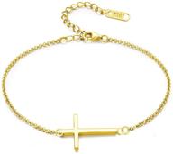 🔀 momol sideways cross bracelet: stylish 18k gold plated stainless steel religious christian faith bracelet for women and girls logo