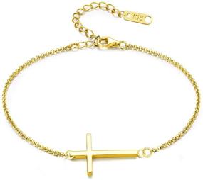 img 4 attached to 🔀 MOMOL Sideways Cross Bracelet: Stylish 18K Gold Plated Stainless Steel Religious Christian Faith Bracelet for Women and Girls